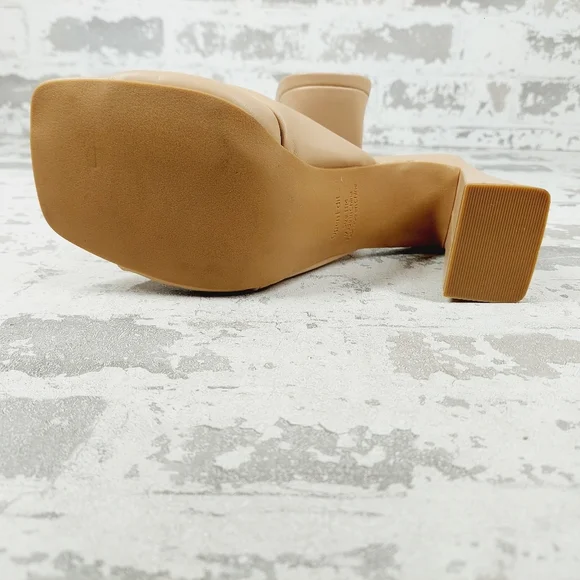 NEW Open Edit Saydee Tan Cream Block Heel Slip On Square Toe Sandals O816 - Picture 8 of 15